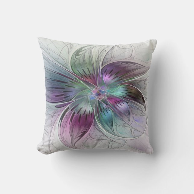 Coussin Fleur Abstraite colorée Art moderne floral fractal (Recto)