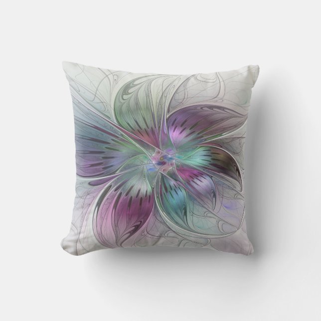Coussin Fleur Abstraite colorée Art moderne floral fractal (Recto)