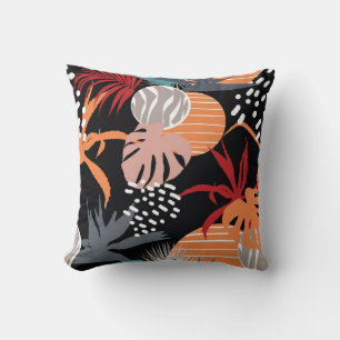 Coussin Fleur Abstraite et feuilles tropicaux dessinent co