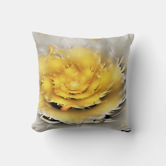 Coussin Fleur Abstraite jaune fractale (Recto)