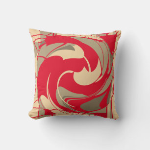 Coussin Fleur Abstraite Tourbillonnante Rouge Écarlate Bei