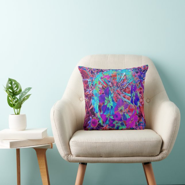 Coussin Fleur abstraite violette et bleue en fleurs (Chaise)