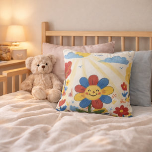 Coussin Fleur adorable profitant du soleil dessin pour enf