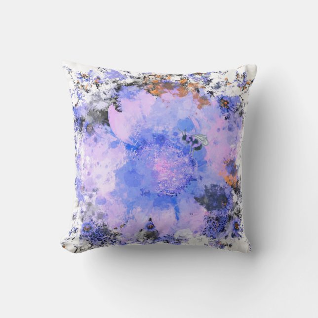 Coussin Fleur aquarelle - Indigo  (Recto)
