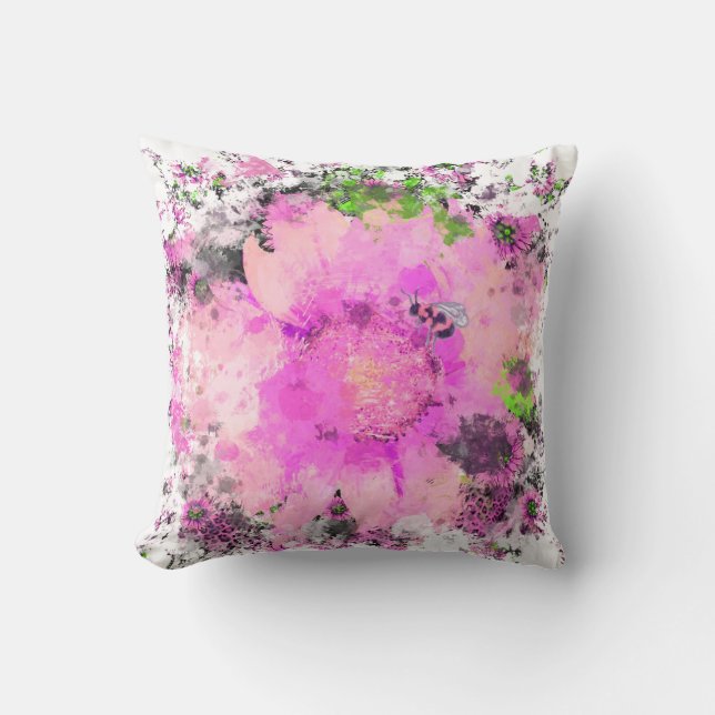 Coussin Fleur aquarelle - Rose (Recto)