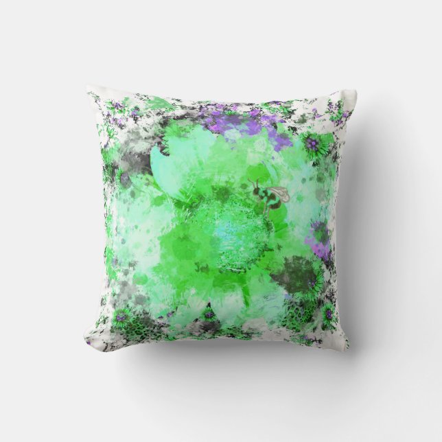 Coussin Fleur aquarelle - Vert  (Recto)