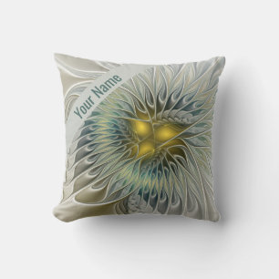 Coussin Fleur argentée dorée Fantaisie Abstraite Fractale