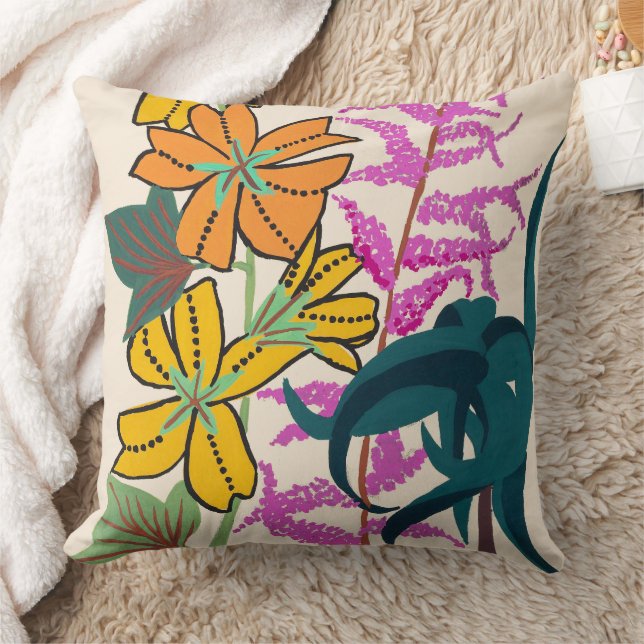 Coussin Fleur Art Déco vibrante magenta et orange (Couverture)