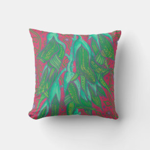 Coussin Fleur australienne d'oiseaux, vert tropical floral