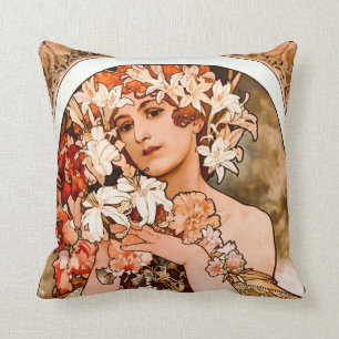 Coussin Fleur, beaux-arts Alphonse Mucha