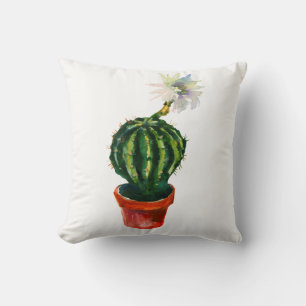 Coussin Fleur Blanche de Cactus Aquarelle Bohème Sud-Ouest