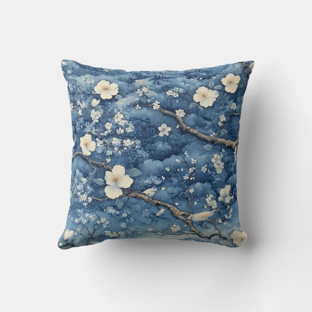 Coussin Fleur blanche en bleu (Verso)