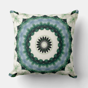 Coussin Fleur blanche et mandala bleu céleste