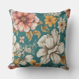 Coussin Fleur blanche exquise et fleurs douces sur Turquoi