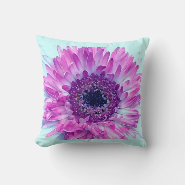 Coussin Fleur bleu violet baby shower (Recto)