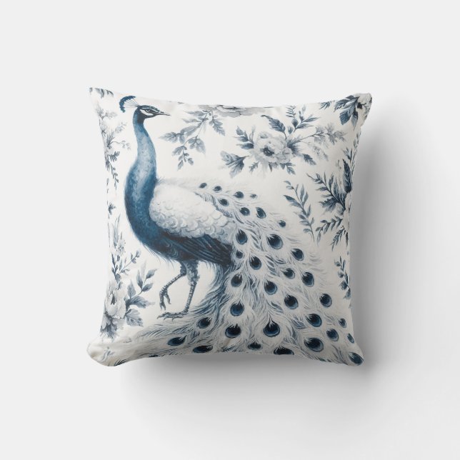 Coussin Fleur bleue avec motif paon (Recto)