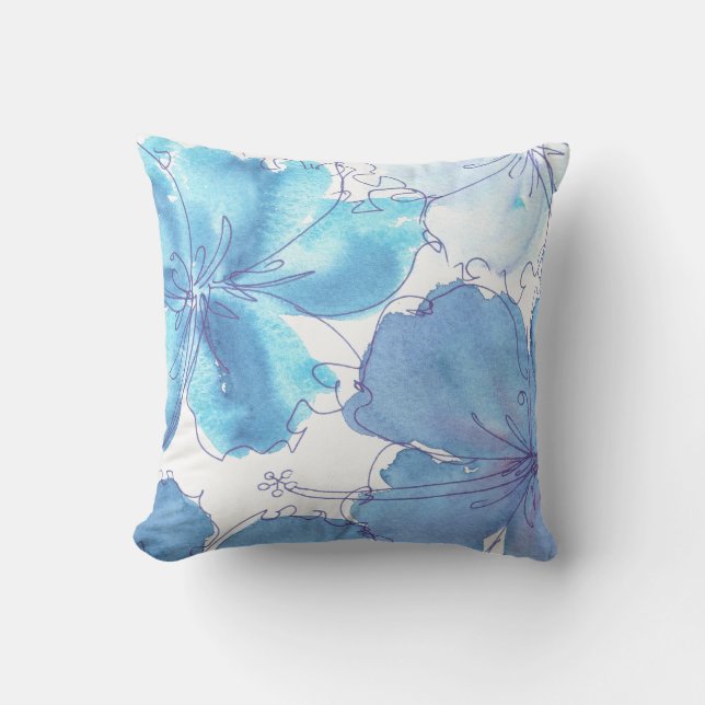Coussin - fleur bleue de ketmie - aquarelle (Recto)