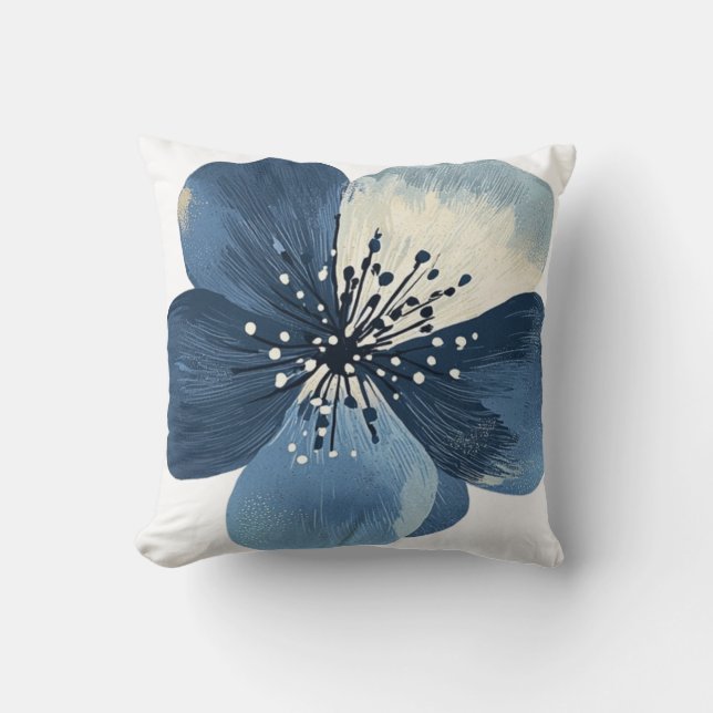 Coussin 🌸 Fleur Bleue Éthérée (Recto)