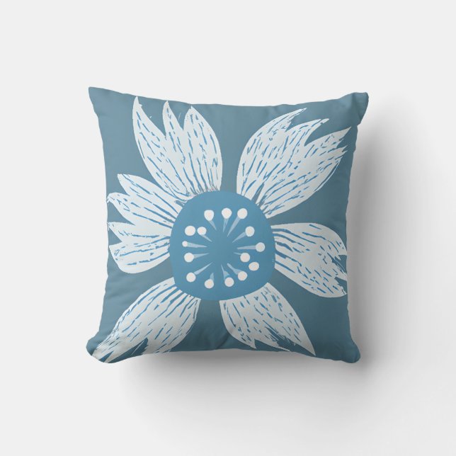 Coussin Fleur Bleue Fleurie Moderne (Recto)