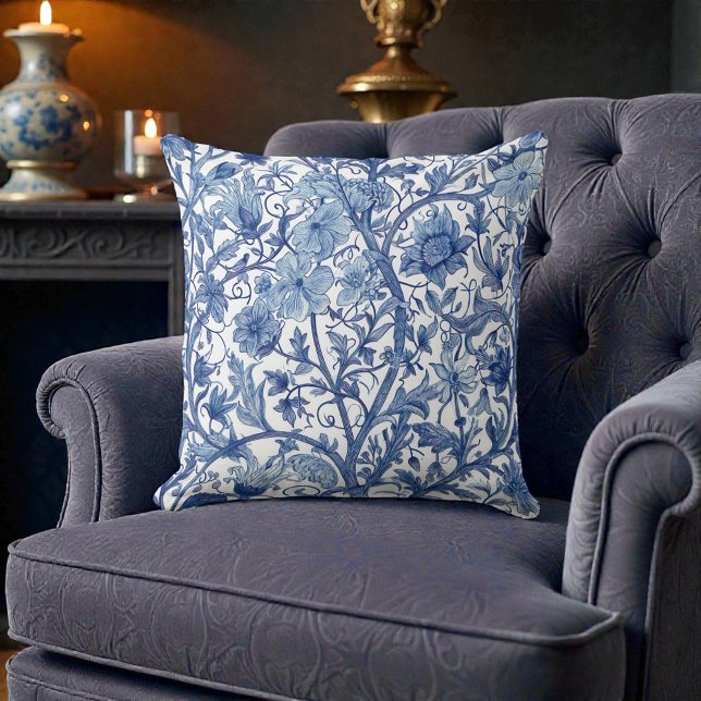Coussin Fleur Bleue Vintage William Morris (Créateur téléchargé)