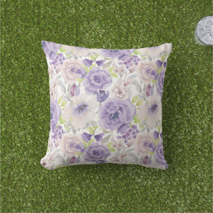 Coussin Fleur botanique aquarelle de lilas pourpre