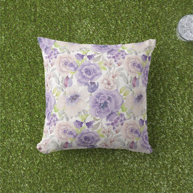 Coussin Fleur botanique aquarelle de lilas pourpre (Herbe)
