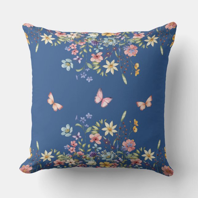 Coussin Fleur botanique bleue (Recto)