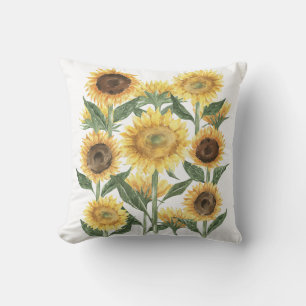 Coussin Fleur botanique de tournesol d'été à l'aquarelle
