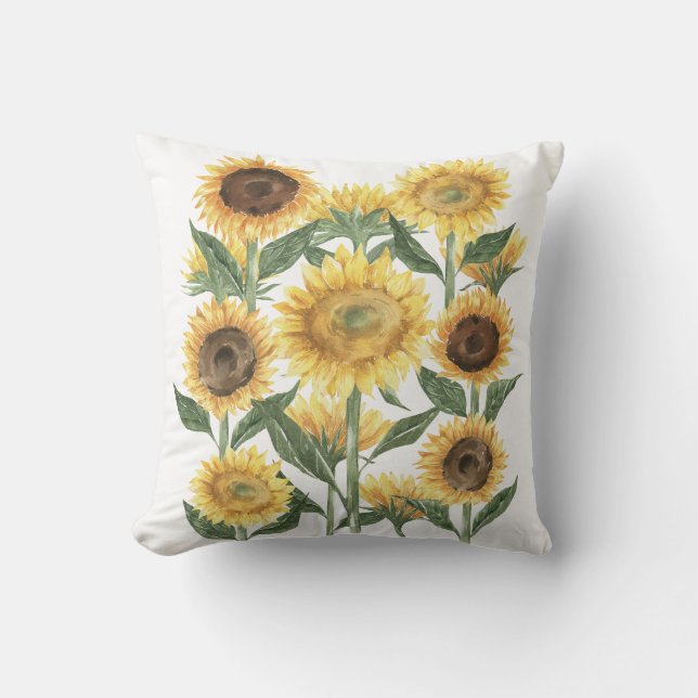 Coussin Fleur botanique de tournesol d'été à l'aquarelle (Recto)