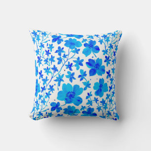 Coussin Fleur botanique en bleu foncé et blanc 