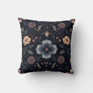 Coussin Fleur botanique sombre de minuit