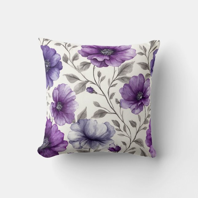 Coussin Fleur Chic Romantique Botanique Violet Vintage (Recto)