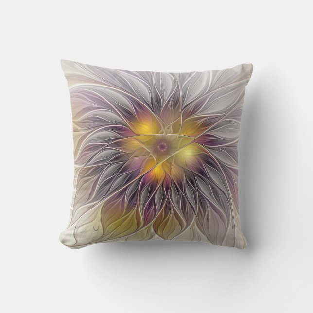 Coussin Fleur colorée lumineuse, fractale moderne abstrait (Recto)