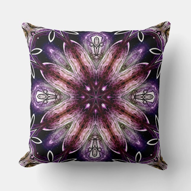 Coussin Fleur Cosmique Violette et Magenta Kaléidoscope (Recto)