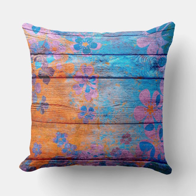 Coussin Fleur couleur pastel sur bois #4 (Recto)
