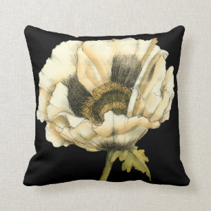 Coussin Fleur crème de pavot sur l'arrière - plan noir