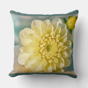 Coussin Fleur Dahlia jaune sur Arrière - plan Turquoise fo