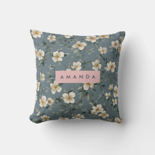 Coussin Fleur d'amandier bleue élégante personnalisée