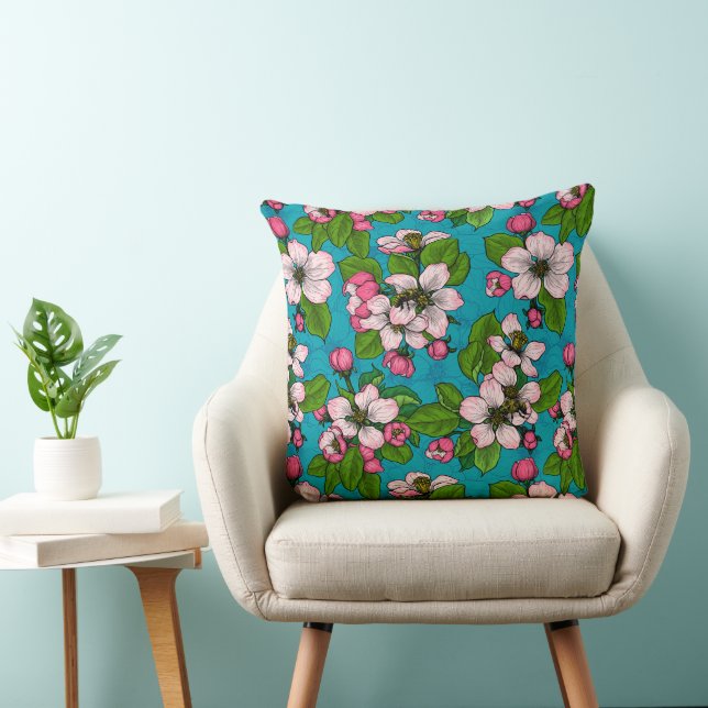 Coussin Fleur d'Apple sur le turquoise (Chaise)