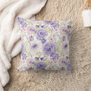Coussin Fleur d'aquarelle au lilas pourpre 