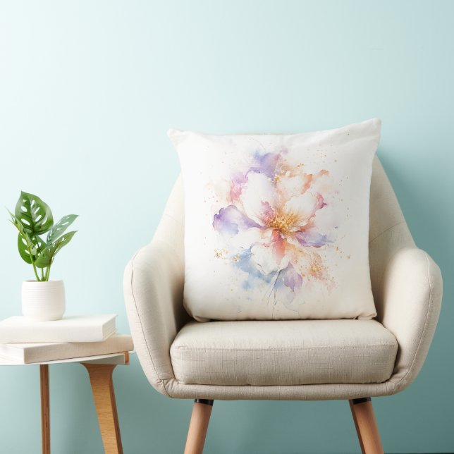 Coussin Fleur d'aquarelle pastel avec accents dorés Art (Chaise)