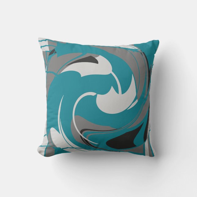 Coussin Fleur d'art abstrait gris blanc noir sur fond sarc (Recto)