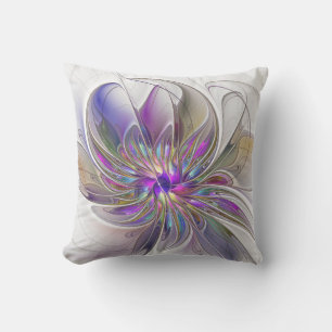 Coussin Fleur d'art fractal abstrait énergique et coloré