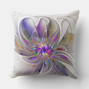 Coussin Fleur d'art fractal abstrait énergique et coloré
