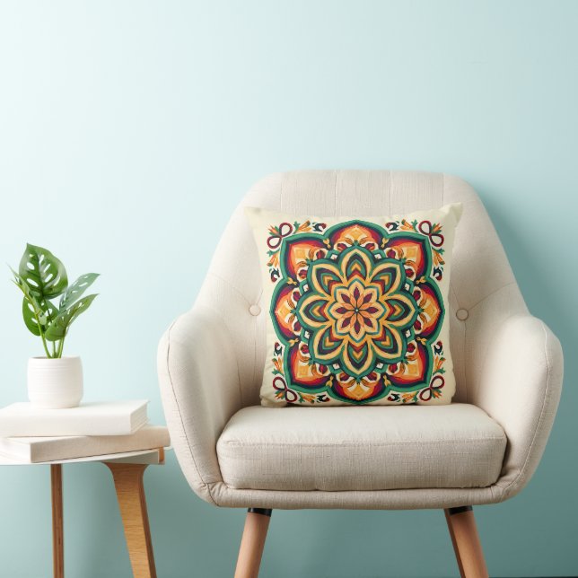 Coussin Fleur d'art populaire bohème (Chaise)
