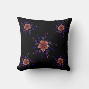 Coussin Fleur d'art populaire en cuivre et violet fantaisi