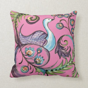 Coussin Fleur d'art populaire Floral Peacock Hot rose été