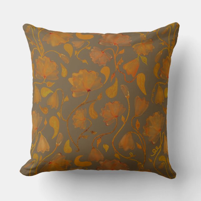 Coussin Fleur d'automne vibrant en orange et marron (Recto)