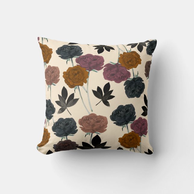 Coussin Fleur d'automne vintage aquarelle gras (Recto)