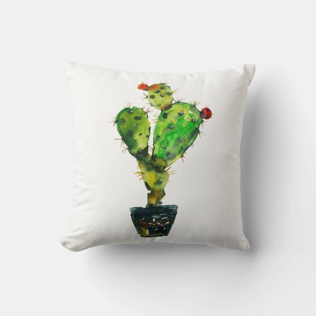 Coussin Fleur de cactus floral aquarelle sud-ouest boho (Recto)